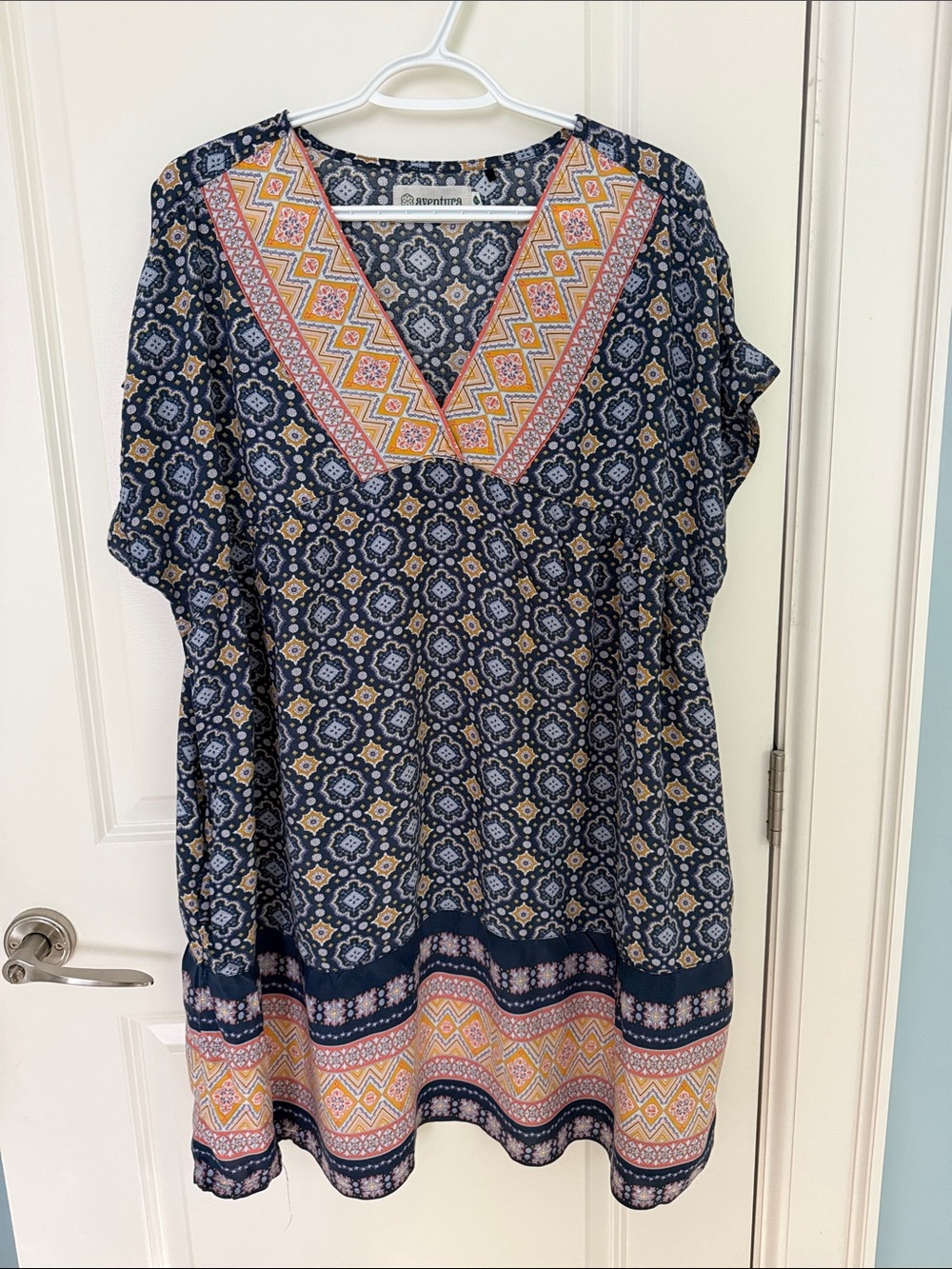 Eco-conscious V-Neck Printed Dress - Navy & Orange